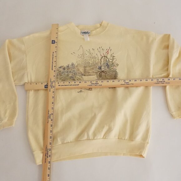 Vintage Northern Reflection Butter Yellow Prairie Floral Garden Basket Sweater M - Picture 3 of 11
